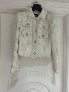 River Island Ivory Tweed Pearl-Trim Blazer